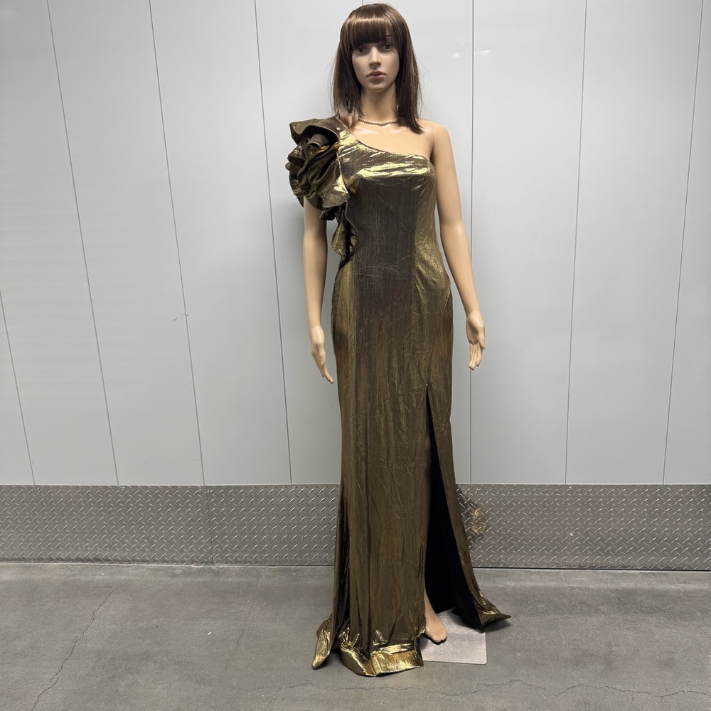 ❤️‍🔥SALE NEW GOLD 1 SHOULDER EVENING GOWN